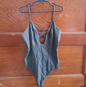 Express blue gray lace up detail bodysuit small